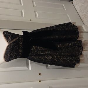 Vintage Betsey Johnson Srapless Black Lace Dress with Tulle And Black Velvet Bow